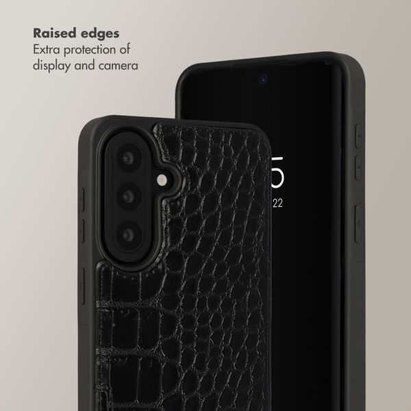 Selencia Nova Croco Phone Case with Cord and Card Holder Samsung Galaxy A37 (5G) - Black