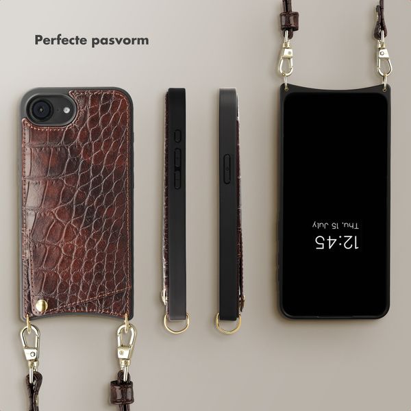 Selencia Nova Croco Telefoonhoes met Koord en Pashouder Apple iPhone 17e / 16e - Burgundy