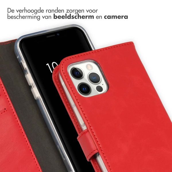 Selencia Echt Leren Bookcase Apple iPhone 12 (Pro) - Rood