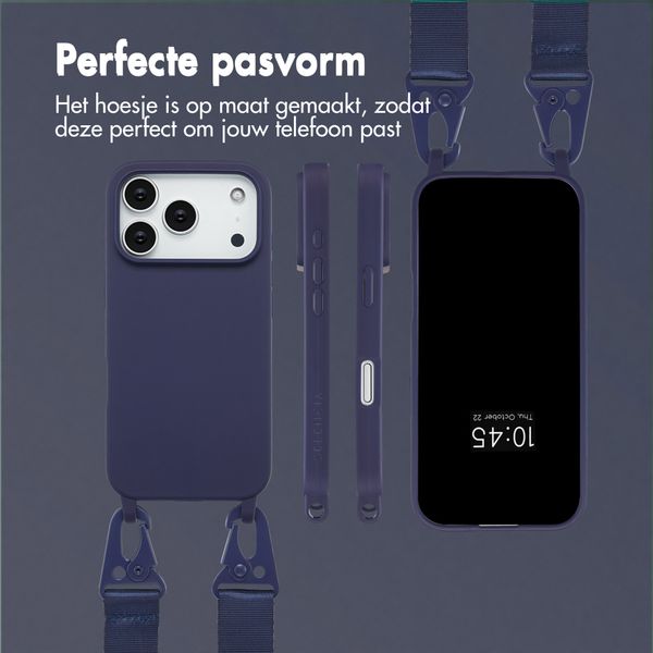 Selencia Siliconen hoesje met afneembaar koord Apple iPhone 17 Pro Max - Donkerblauw