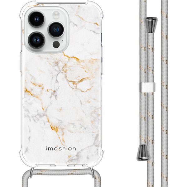 imoshion Design hoesje met koord iPhone 14 Pro - White Marble