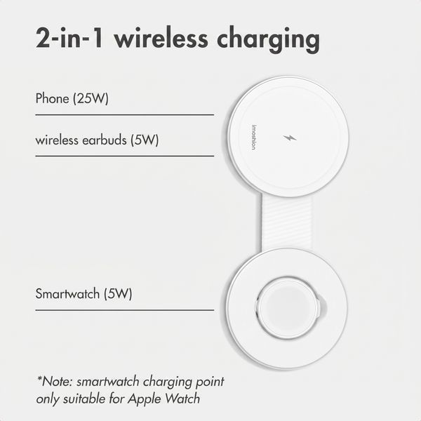 imoshion 2-in-1 Wireless Travel Charger 25W - iPhone / AirPods / Apple Watch - Qi2.2 - White
