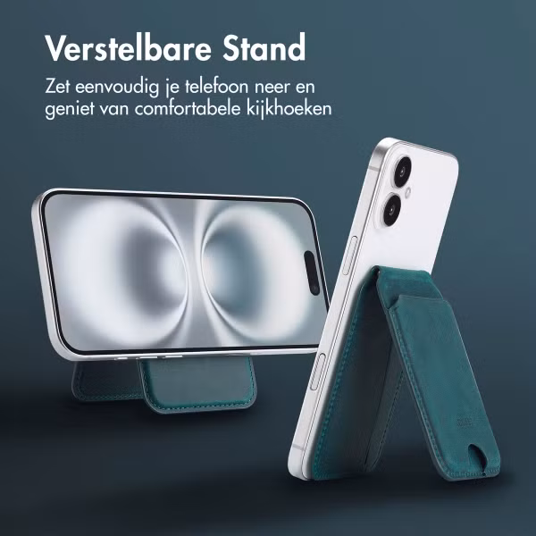 Accezz Vintage Leather MagSafe Kaarthouder met Standaard - Smokey Green