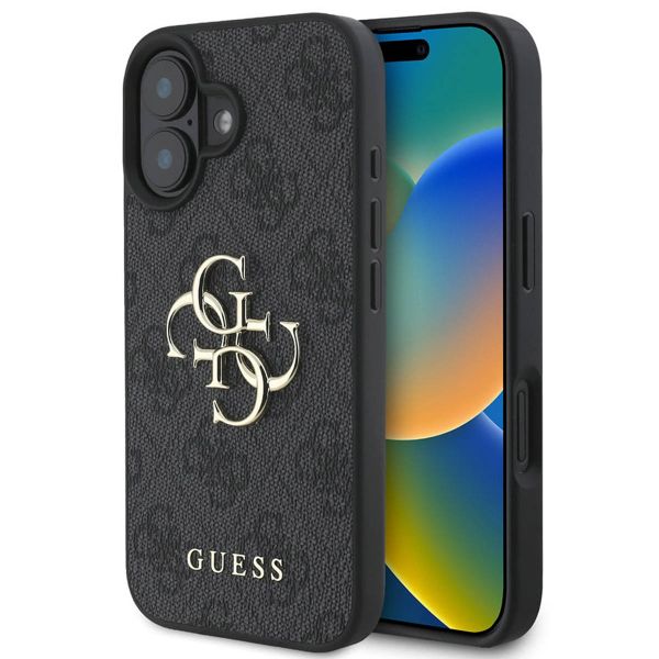 Guess 4G Metal Logo Backcover iPhone 16 - Zwart