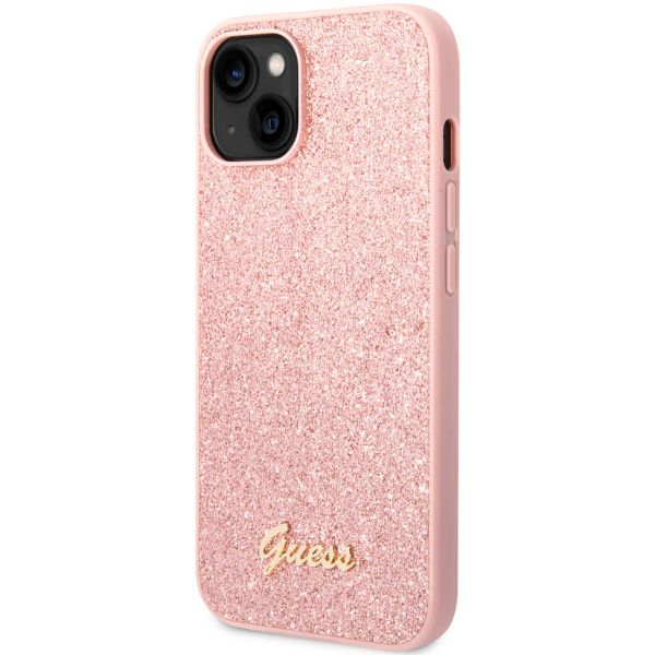 Guess Glitter Flakes Backcover Apple iPhone 14 - Roze