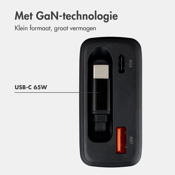 imoshion GaN Oplader met uittrekbare USB-C kabel 65W - USB-A + USB-C - Zwart