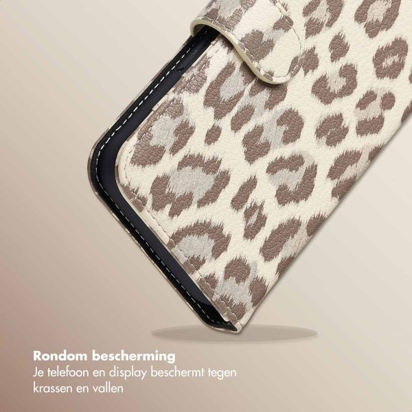 Selencia Sabi Bookcase met Panterprint Apple iPhone 16 - Soft Ivory