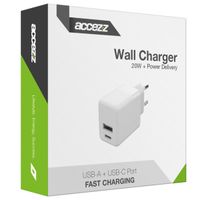 Accezz Wall Charger Samsung Galaxy S20 Plus - Oplader - USB-C en USB aansluiting - Power Delivery - 20 Watt - Wit