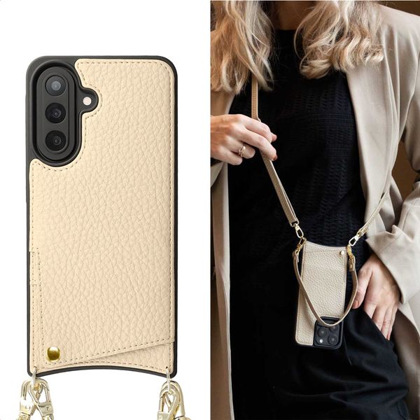 Selencia Nova Telefoonhoes met Koord en Pashouder Samsung Galaxy A57 (5G) - Beige