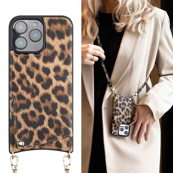 Selencia Nova Telefoonhoes met Koord en Pashouder Apple iPhone 16 Pro Max - Leopard