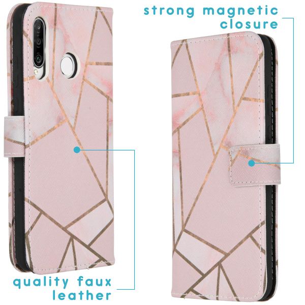 imoshion Design Softcase Bookcase Huawei P30 Lite - Pink Graphic