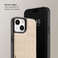 Selencia Nova Croco Phone Case with Cord and Card Holder Apple iPhone 15 - Beige