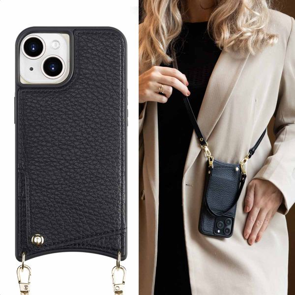 Selencia Nova Phone Case with Cord and Card Holder Apple iPhone 15 - Black