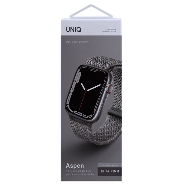 Uniq Aspen Designer Edition Braided bandje Apple Watch Series 1 t/m 11 / SE / Ultra (44/45/46/49 mm) - Pebble Grey
