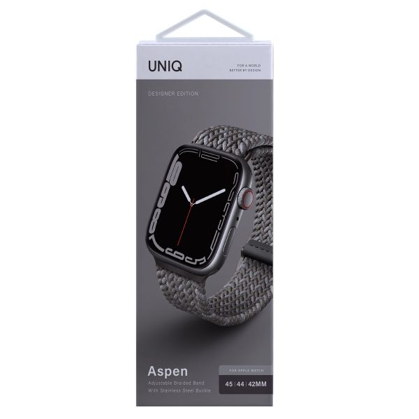 Uniq Aspen Designer Edition Braided bandje Apple Watch Series 1 t/m 10 / SE / Ultra (2) (44/45/46/49 mm) - Pebble Grey