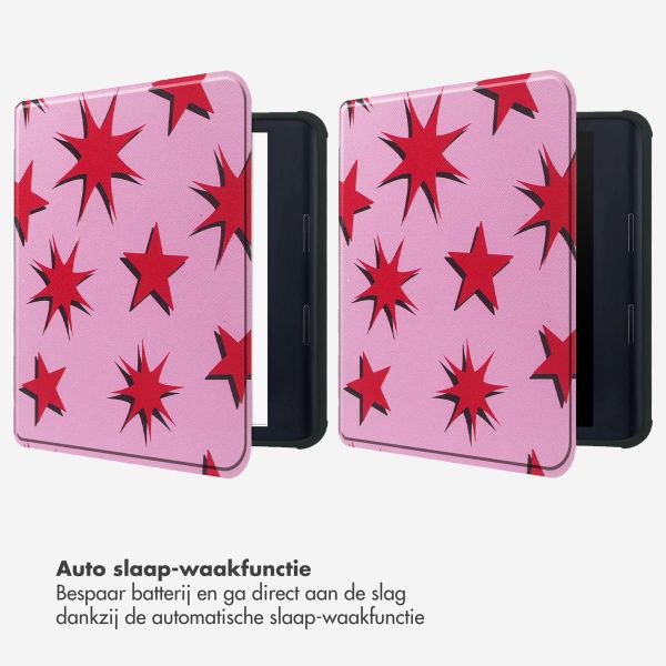 Selencia Vivid Bookcase Kobo Libra Colour - Stars Rubine Red Light Pink