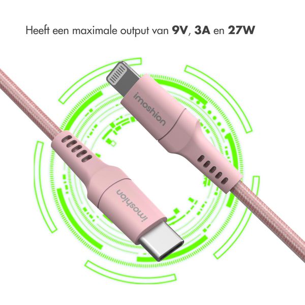 imoshion Lightning naar USB-C kabel - Non-MFi - Gevlochten textiel - 2 meter - Roze