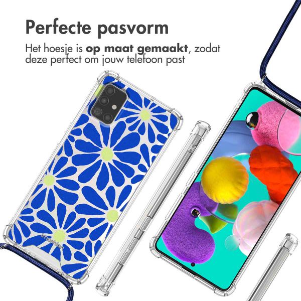 imoshion Design hoesje met koord Samsung Galaxy A51 - Cobalt Blue Flowers Connect