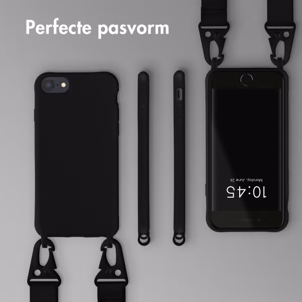 Selencia Siliconen hoesje met afneembaar koord Apple iPhone SE (2022 / 2020) / 8 / 7 - Zwart