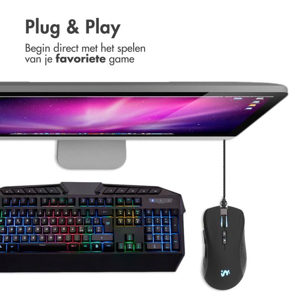 imoshion Gaming muis met RGB lichten - Bedrade gaming muis met USB-A aansluiting - Zwart