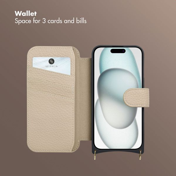 Selencia Riva Bookcase with MagSafe and phone strap Apple iPhone 15 - Beige