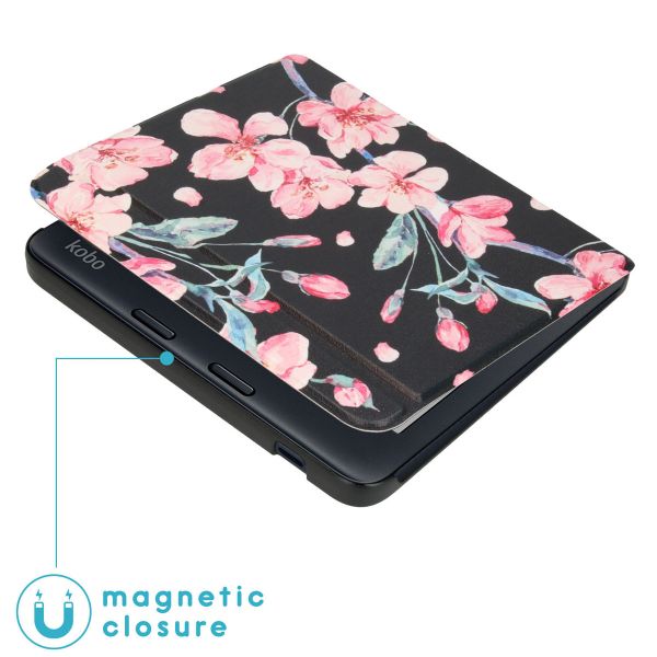 imoshion Design Slim Hard Case Sleepcover met stand Kobo Libra 2 / Tolino Vision 6 - Blossom Watercolor Black