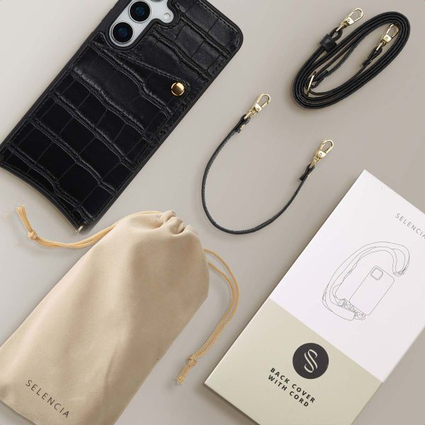 Selencia Nova Croco Telefoonhoes met Koord en Pashouder Samsung Galaxy S24 / S25 - Zwart