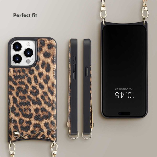 Selencia Nova Phone Case with Cord and Card Holder Apple iPhone 15 Pro Max - Leopard