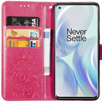 Klavertje Bloemen Bookcase OnePlus 8 - Fuchsia