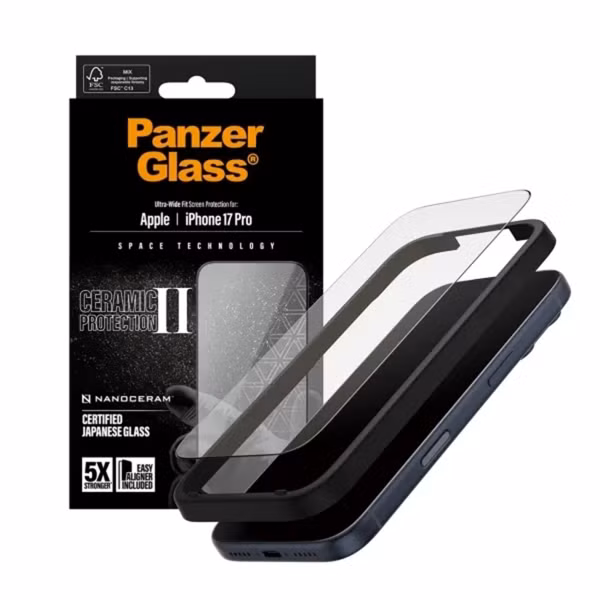 PanzerGlass Ceramic Screenprotector met applicator Apple iPhone 17 Pro
