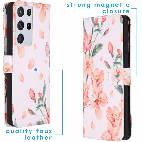 imoshion Design Softcase Bookcase Samsung Galaxy S21 Ultra - Bloem - Roze