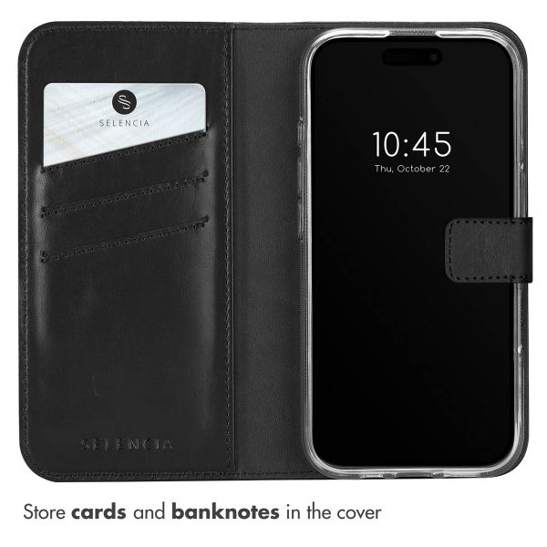 Selencia Genuine Leather Book Case Apple iPhone 16 - Black
