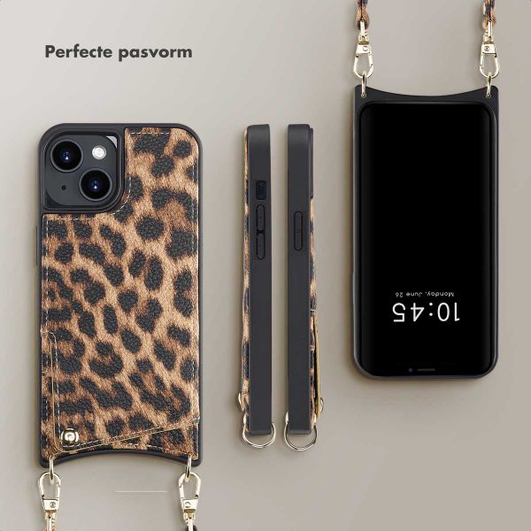 Selencia Nova Backcover met koord en pashouder iPhone 14 - Leopard