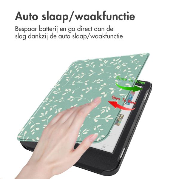 imoshion Design Slim Hard Case Bookcase Kobo Clara Colour / BW - Smoke Green Flowers