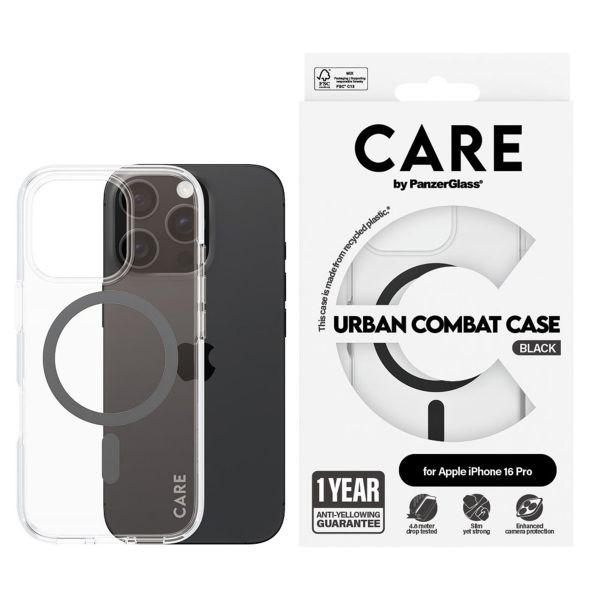 CARE by PanzerGlass Urban Combat Case MagSafe iPhone 16 Pro - Transparant / Zwart