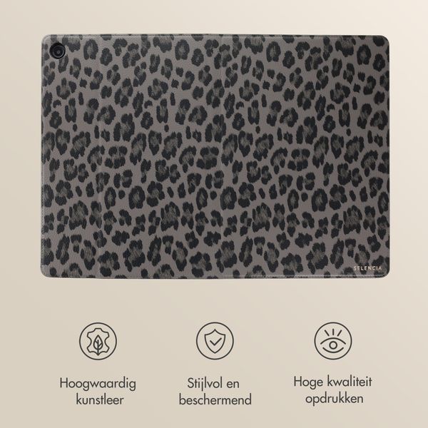 Selencia Sabi Bookcase met panterprint Samsung Galaxy Tab A11 Plus - Midnight Black