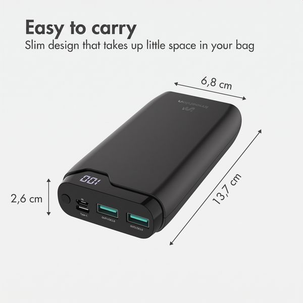 imoshion Power bank 20,000 mAh - 22.5W Fast charger - USB-C / USB-A - Black
