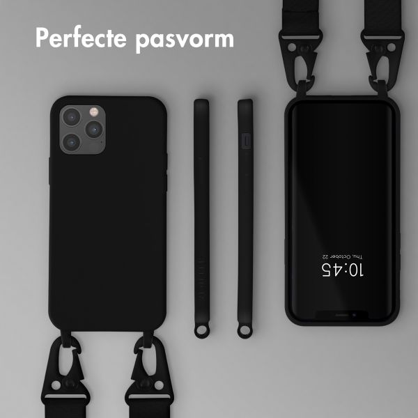 Selencia Siliconen hoesje met afneembaar koord Apple iPhone 12 (Pro) - Zwart