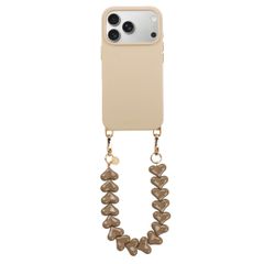 Selencia Rivièra MagSafe Backcover met afneembare haakjes voor de Apple iPhone 17 Pro - Milky Latte + Lova Polskoord - Mocha Brown